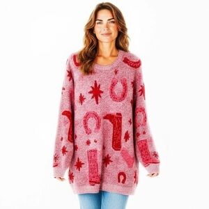 ENTRO - SIZE XL - SPARKLING OVERSIZED SWEATER - METALLIC THREAD - HORSESHOE, ++